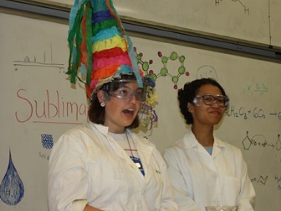 Two SMACS members in PPE presenting a Chemistry "Magic" show