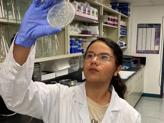 Biochemistry student in lab.