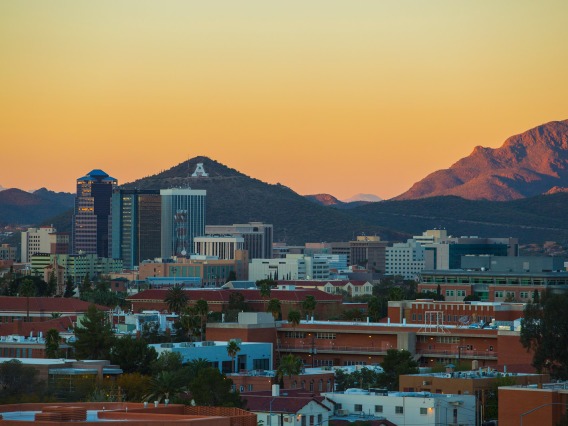 Landscape photograph of the University of Arizona and A Mountain