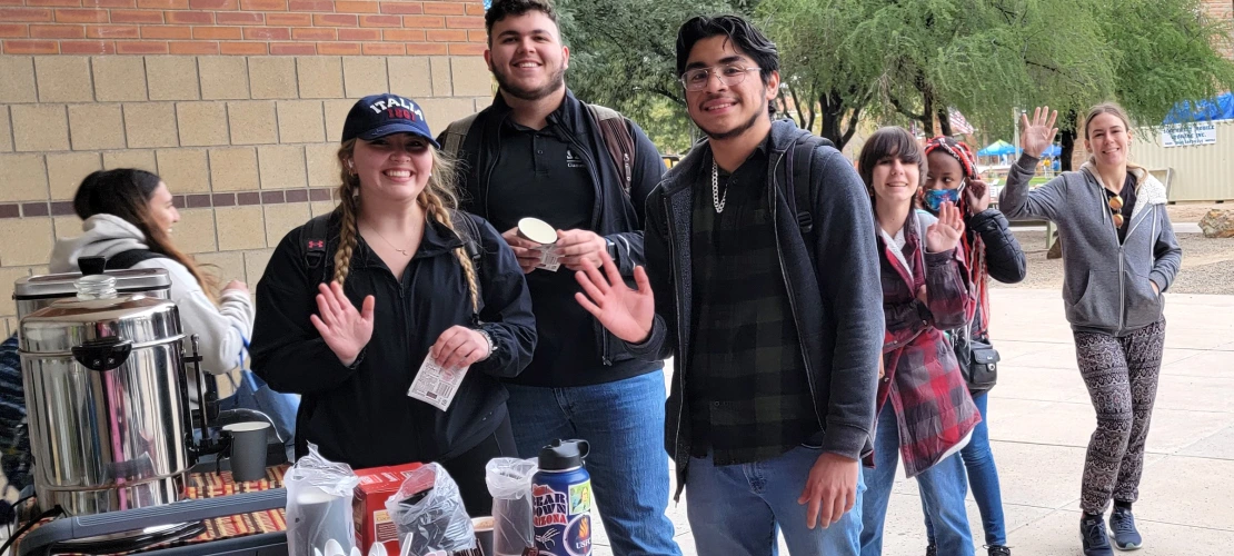 Students standing in line for Cookies and Coco with CBC