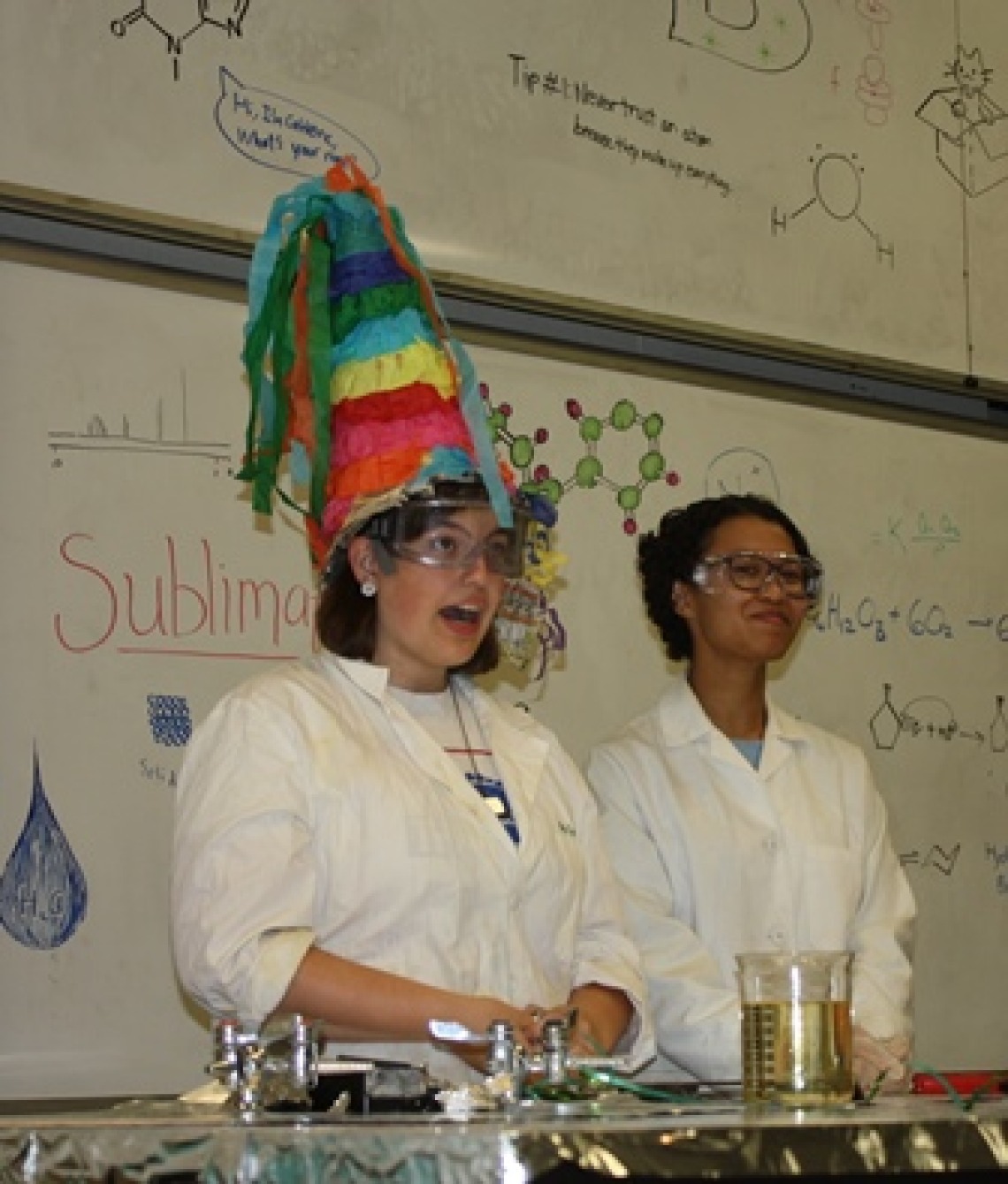 Two SMACS members in PPE presenting a Chemistry "Magic" show