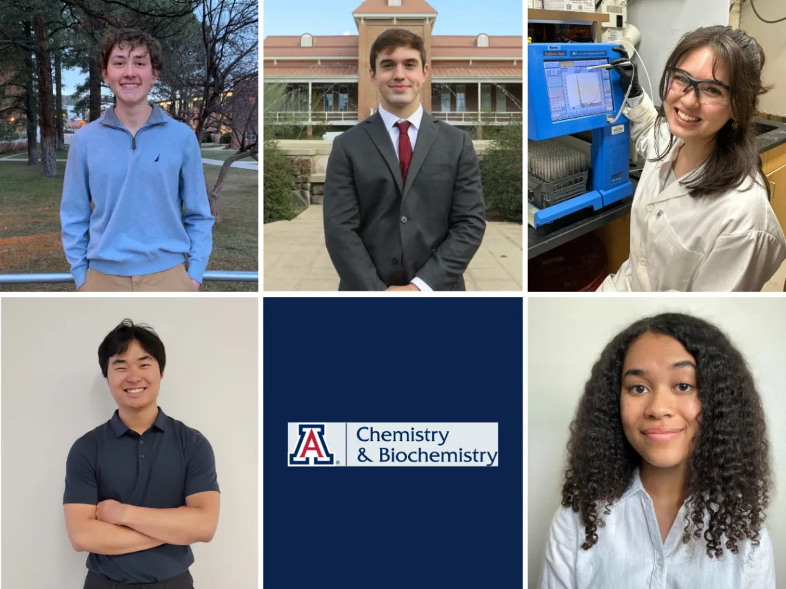 Outstanding Undergraduates collage: Top row left to right: Adrian De la Peña, Gavin Arnold, Momoko T. Cronin Bottom row: Sean J. Chen, Janelle Amegatse