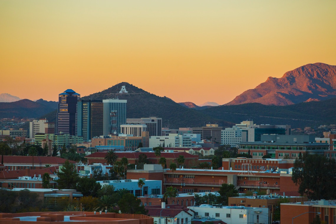 Landscape photograph of the University of Arizona and A Mountain